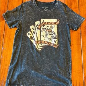 Amused black Graphic Tee with Playing Cards cowboy Design